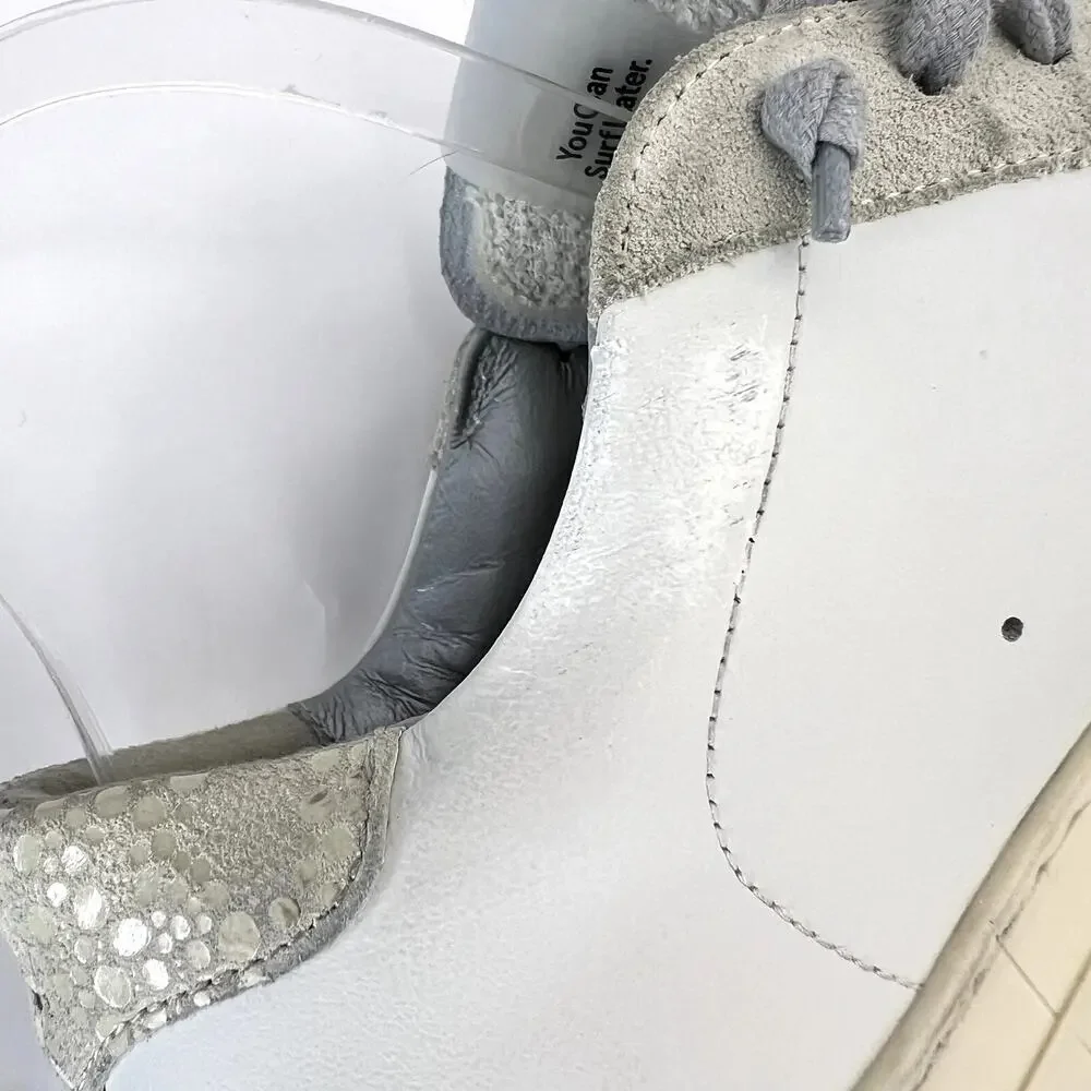 P448 John Sneaker White Leather Perforated Logo Gray Suede Lace Up 38